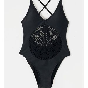 Black one piece crochet swimsuit
